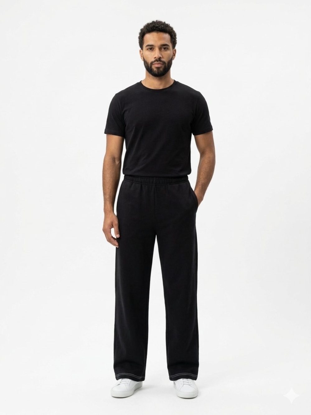 Men's Black Elastic-Waist Sweatpants - Straight Fit